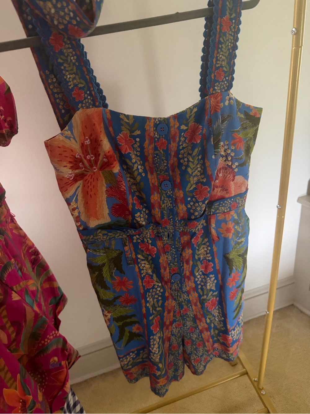 FARM Rio Blue Floral Button-Front Mini Dress